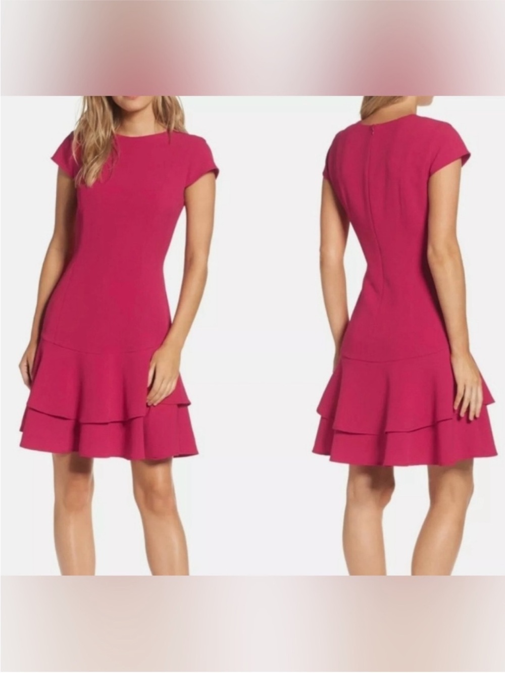 Eliza J Pink Berry Cap Sleeve Crepe Ruffle Cocktail Sheath Mini Dress Womens 14